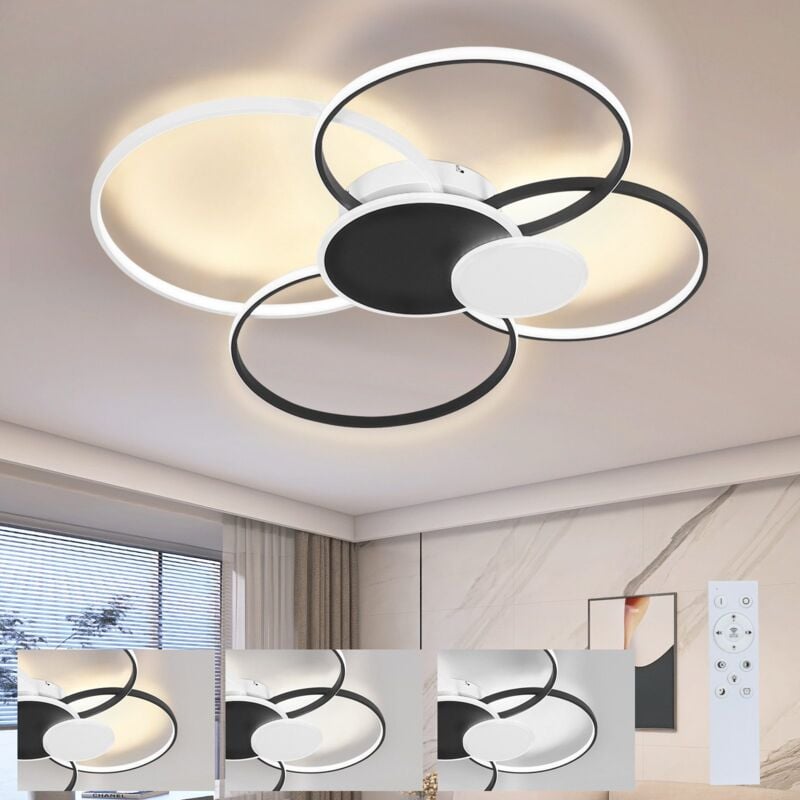 Led Plafonnier Dimmable - Moderne 94CM Grande lampe de salon Métal et Acrylique 72W Design éclairage anneau avec télécommande pour salon chambre