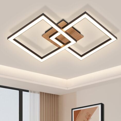 GBLY LED Plafonnier Noir - Bois 3000K Blanc Chaud Lampe de Chambre à coucher Design Moderne 24W Lampe de Cuisine Petite Angulaire Lampe de Couloir Lampe de Salon