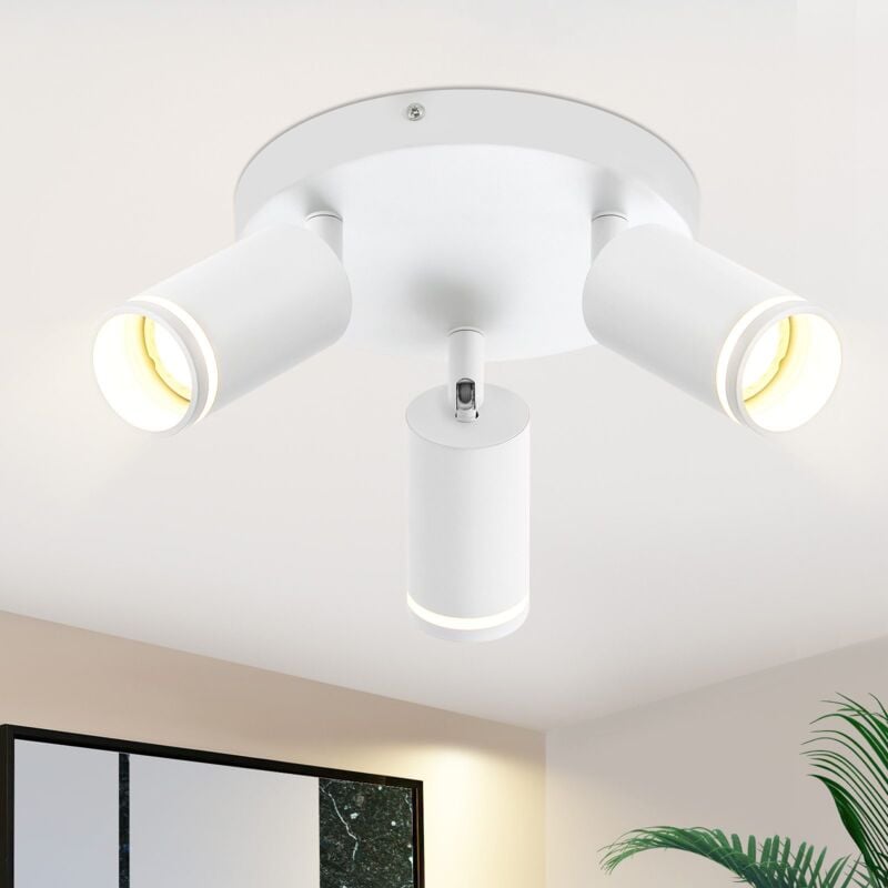 Gbly - led Plafonnier spots :Blanc GU10 Spot mural orientable 3 lampes Spot de plafond rond intérieur en métal pour couloir, salon, cuisine, chambre,