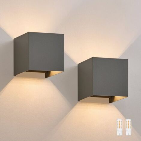 GBLY LED Wandleuchte Innen Wandlampe - 2ER Set Außenwandleuchten Grau Wandbeleuchtung Aussen Aussenlampe Außenlampe Up Down Außenleuchte IP65 Außenbeleuchtung 3000K Warmweiß für Hauswand Garten