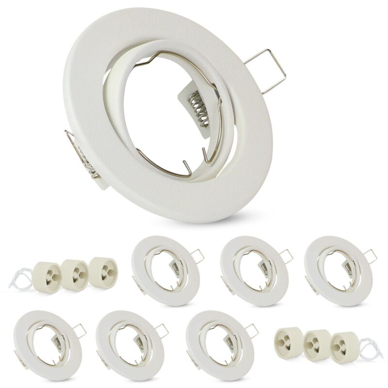 Lot de 6 cadres de spots encastrés GU10 - blancs, douilles 230 v avec trou de base de 50 mm de diamètre, spots encastrés ronds en métal, orientables