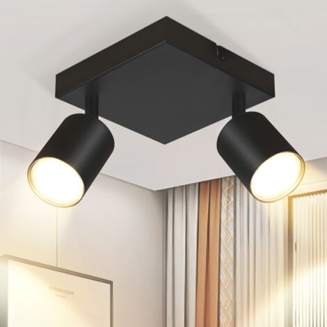 GBLY Luminaria de techo de dos focos negra - Luminaria de techo de focos cuadrados para pasillo GU10, lámpara de pasillo moderna, techo con foco mural giratorio de 330° en metal para salón - Sin foco