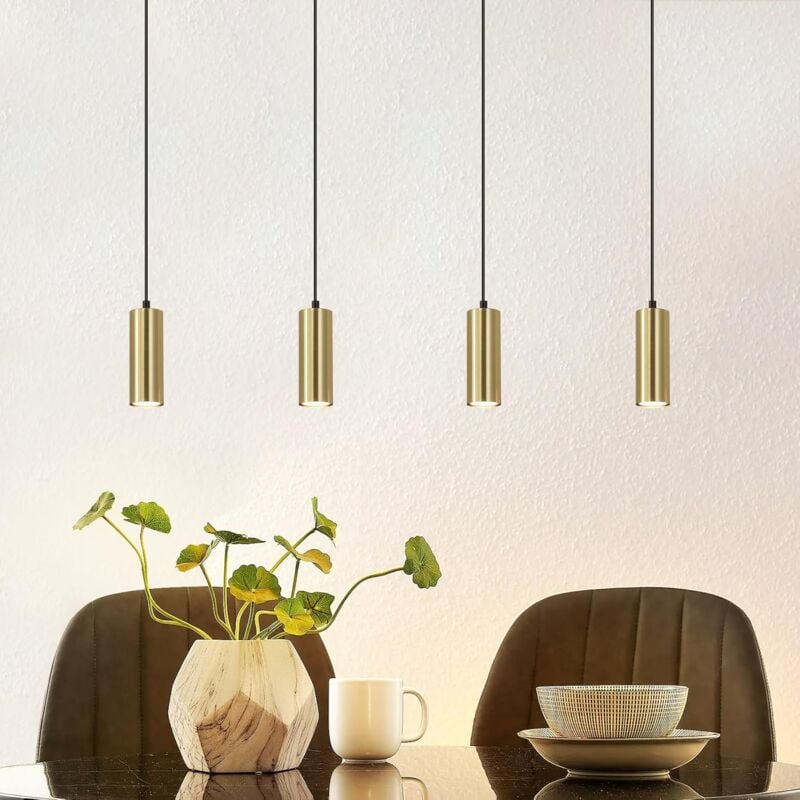 Suspension suspendu pour table à manger,Lustre avec 4 lumières - Lampe suspendue moderne industrielle en métal noir et doré Gu10, idéale pour le