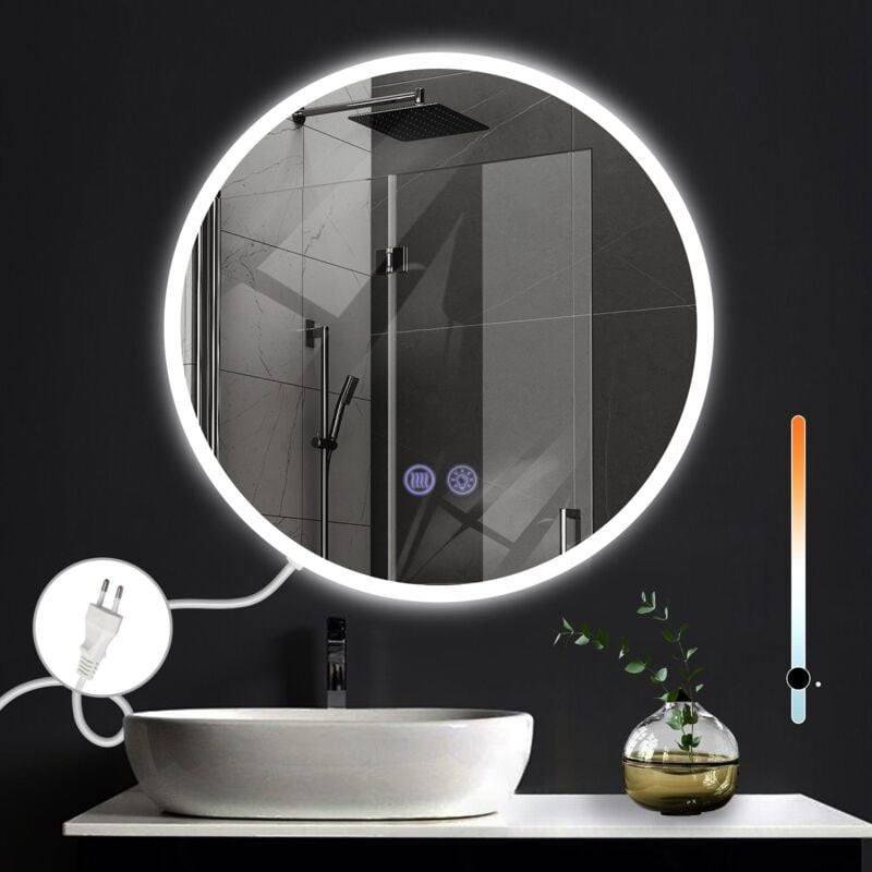 Gbly - Miroir de salle de bain miroir mural rond de 60 cm avec éclairage - led Lampe de mur de salle de bain avec interrupteur tactile et fonction de