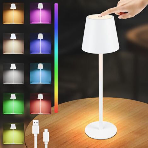 GBLY Nachttischlampe Akku Tischlampe Led - Kabel2 stück600mhA Aussentischleuchte 6 Farben RGB Touch Dimmbar Tischleuchte Aufladbar Akkulampe TYPE-C Akkuleuchte für Garten Weiß