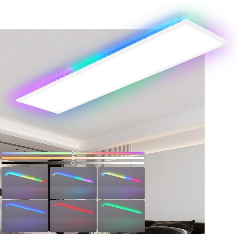 Panneau led 100x25 - Plafonnier Dimmable Panneau Long rgb Backlight Changement de couleur Lampe de bureau 24W Lampe de plafond de bureau Blanc chaud