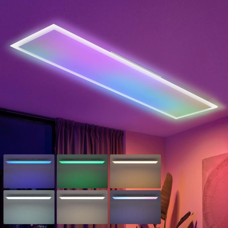 Panneau led 100x25 Plafonnier - Panneau de plafond Dimmable Long rgb Changement de couleur Lampe de bureau Plate avec télécommande Bureau 24W Lampe