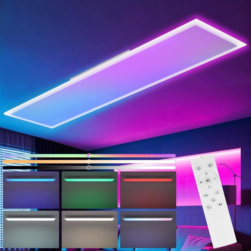 Panneau led 120x30 Plafonnier - Panneau de plafond Dimmable Long rgb Backlight Changement de couleur Lampe de bureau Plate Bureau avec télécommande
