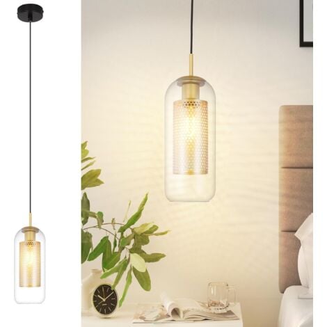 GBLY Pendelleuchte Esstisch Hängelampe Glas - 1 Flammig E27 Hängeleuchte Schwarz Gold Pendellampe Zylinder Höhenverstellbar Esszimmerlampe Wohnzimmer Küche Esszimmer Nachttisch ohne Leuchtmittel