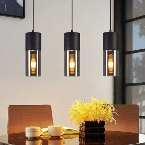 GBLY Pendelleuchte Esstisch Hängeleuchte E27 - Pendellampe 3 Flammig Verstellbare LED Modern Lampenschirm Glas Lampen Schwarz Kronleuchter für Küche Wohnzimmer Schlafzimmer