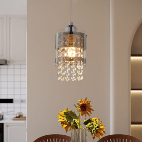 GBLY Pendelleuchte Modern Esstisch Hängelampe: 1 Flammig E27 Glas Hängeleuchte 150CM Max Höhenverstellbar Design Kristall Pendellampe für Wohnzimmer Schlafzimmer Küche Esszimmer Ohne Leuchtmittel