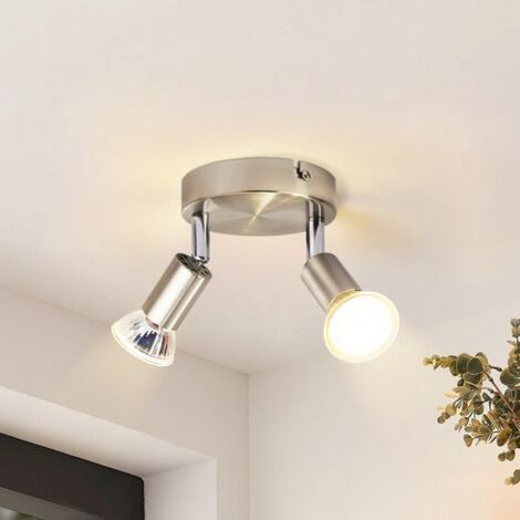 GBLY Plafón LED, 2 focos orientables, 350° ajustable, redondo, GU10, iluminación de techo para dormitorio, salón, comedor, cocina, Cromo