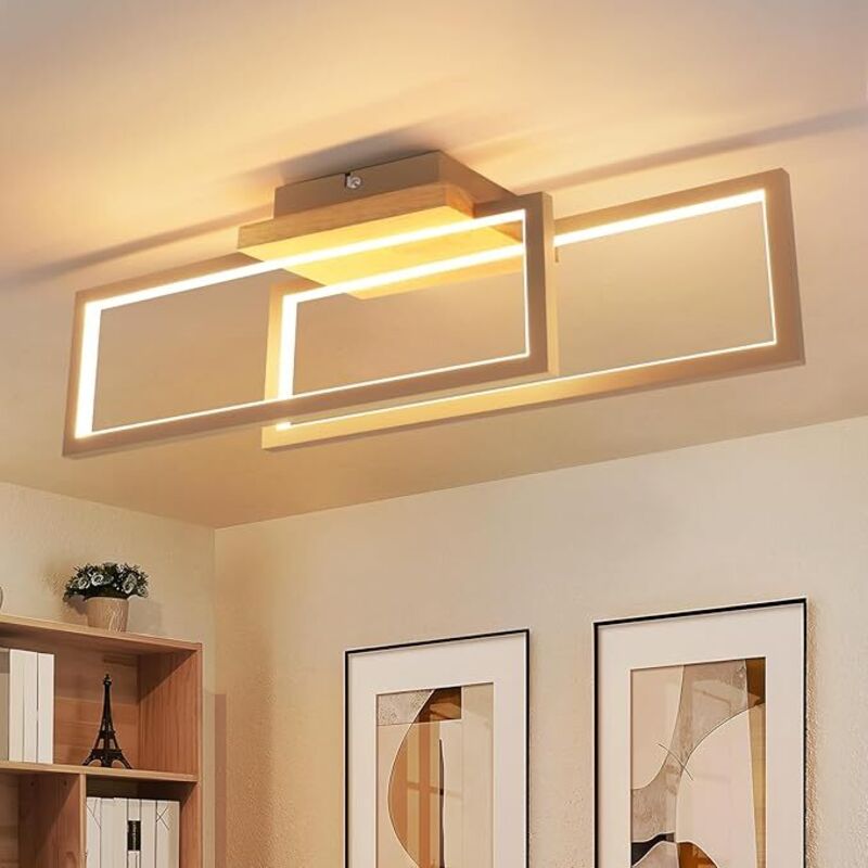 GBLY Plafone LED Legno 24W Design Moderno Rettangolare 48cm 3000K Bianco Caldo Per Cucina Soggiorno Camera Corridoio Scale