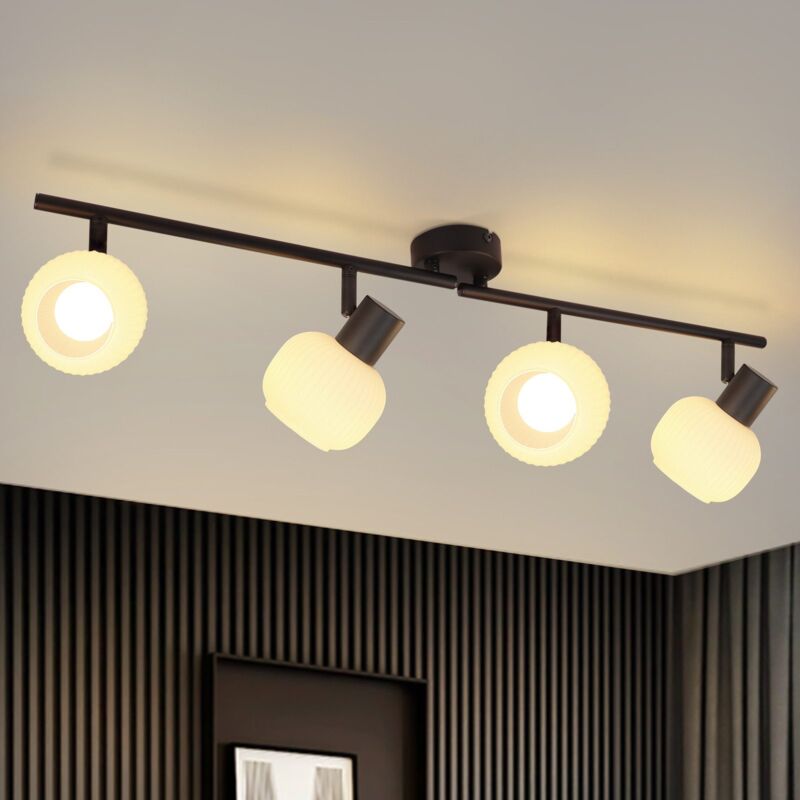 Image of Plafoniera 4 Luci Faretto Nero Faretti da Soffitto in Vetro Vintage Interni Moderni E14 Design Faretti Girevoli a 350° per Camera da Letto Soggiorno