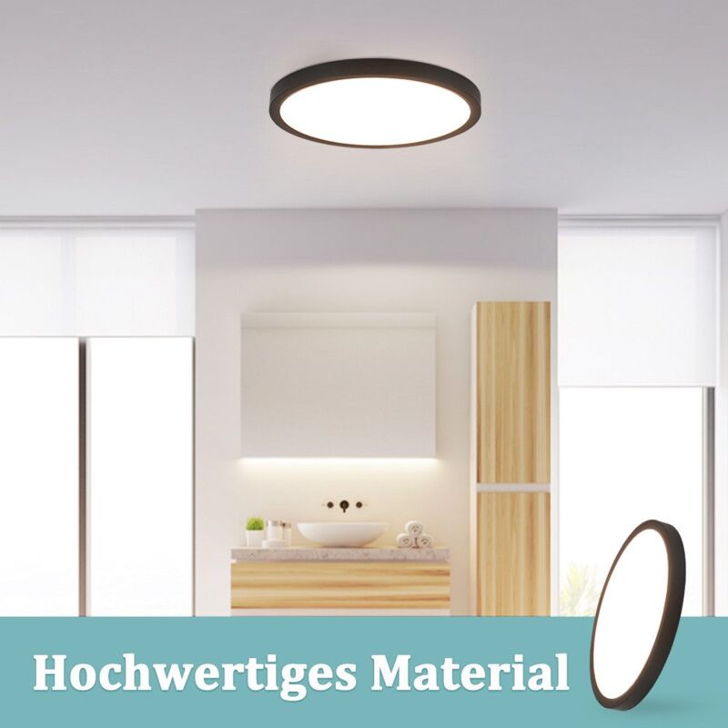 Image of Plafoniera led Soffitto per camera da letto - Ø30CM, lampada da bagno rotonda nera da 21W per cucina, lampada da soffitto da bagno IP44 4000K per