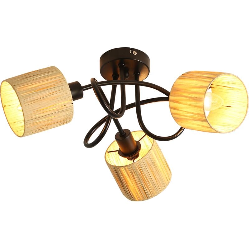 Plafonnier 3 flammes Lampe de plafond Couloir - Lampe de plafond Vintage Noir Naturel Spot intérieur Enveloppé Design Spots de plafond E14 Papier