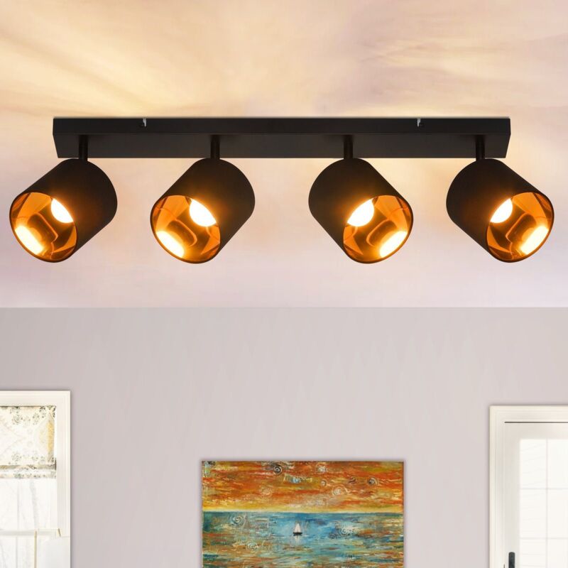 Plafonnier 4 Ampoules Spot de Plafond Noir - Plafonnier Salon Lampe de Salon Vintage E14 Pivotant 350° MAX.25W Écran en Tissu pour Couloir de Chambre