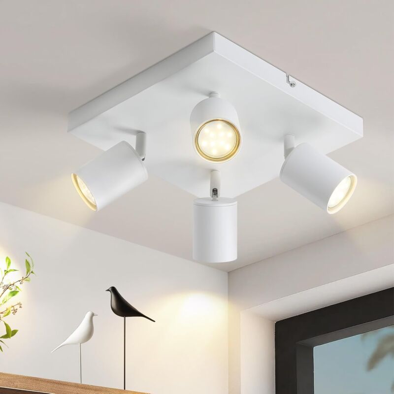 Plafonnier 4 spots orientables, spots plafond GU10 ,lampes pivotantes à 330°, éclairage intérieur, pour salon, chambre à coucher, cuisine, sans