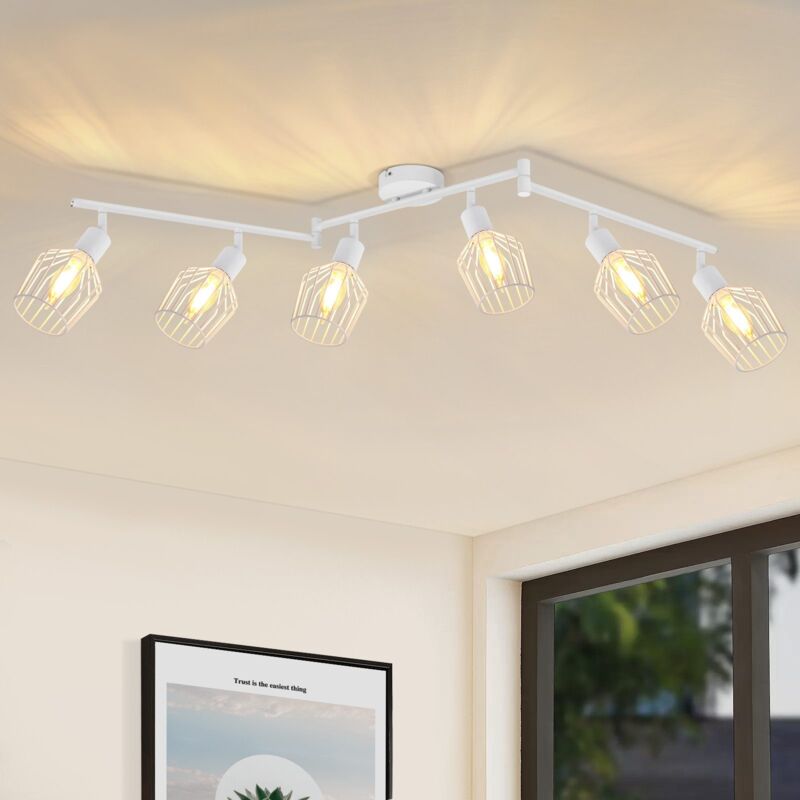 Plafonnier 6 Flammes E14 - Plafonniers Blancs Rétro Plafonnier Rotatif 350° led pour Hall Chambre Séjour Cuisine - Gbly