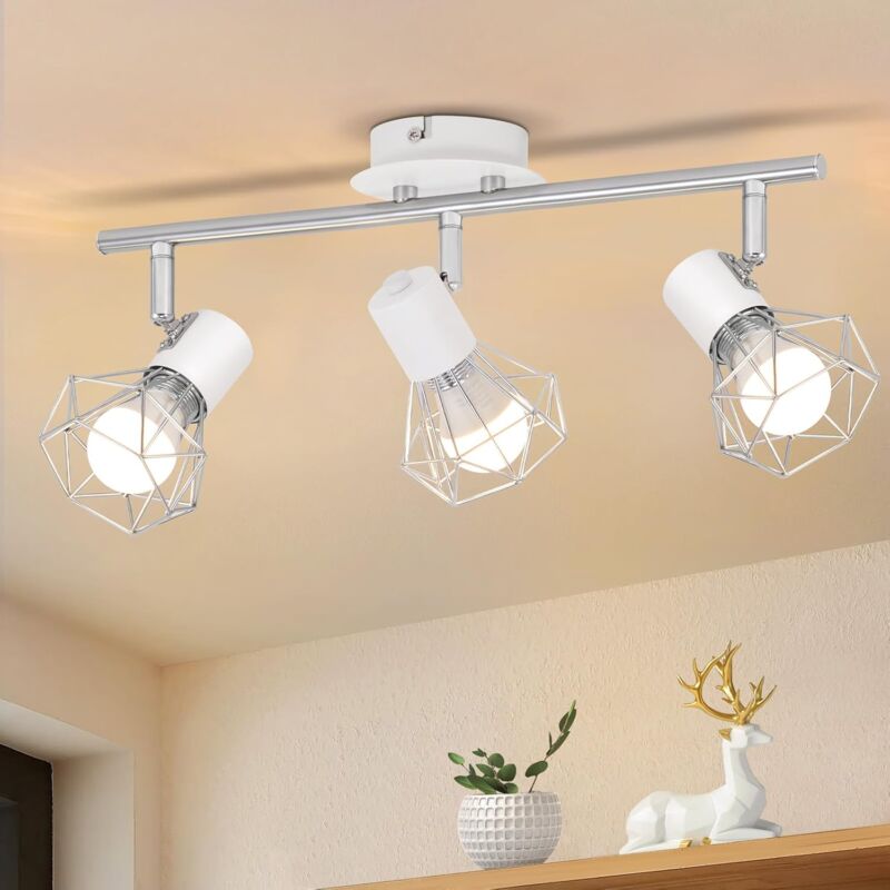 Plafonnier blanc salon salle à manger éclairage rétro cage spot réglable 3x douilles E14 rotatif 350° Lampe pivotable 90° intérieure - Gbly