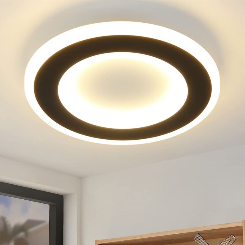 Gbly - plafonnier chambre led plafonnier cuisine - 20W plafonnier couloir noir blanc chaud 24cm design moderne lampe chambre ronde plafonnier couloir