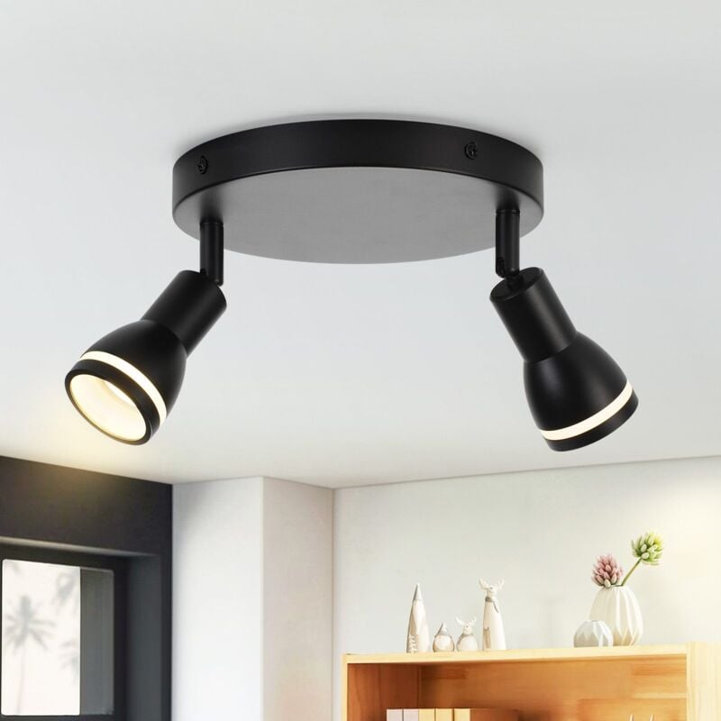 Gbly - Plafonnier Couloir Noir : 2 Spots de Plafond Métal GU10 Lampe de Couloir Spot Mural Orientable Intérieur pour Cuisine Bureau Salon Chambre,