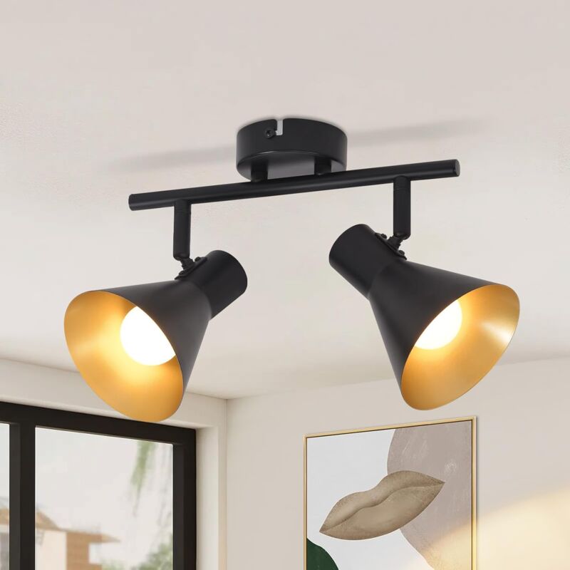Gbly - Plafonnier Spot , 2x E14 , pivotante & orientable , design industriel , vintage spot mural , noir , IP20 , 28 x 11 x 21 cm , sans ampoules