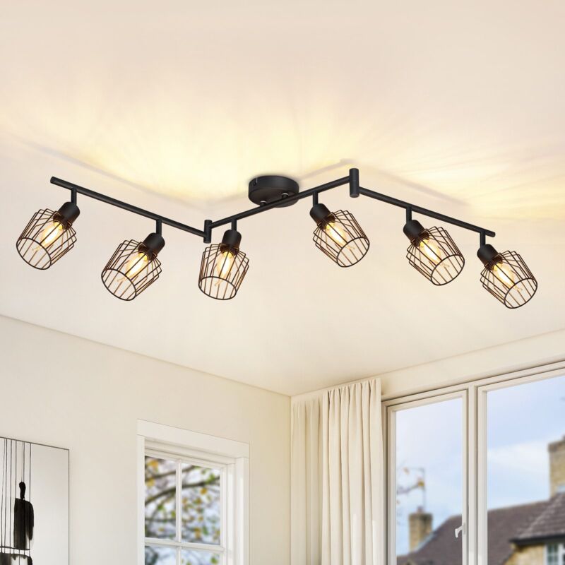 Plafonnier E14 6 lampes plafonnier - Lampe de plafond noire spot industriel led pivotant à 350°, pour chambre à coucher, salon, couloir - Gbly