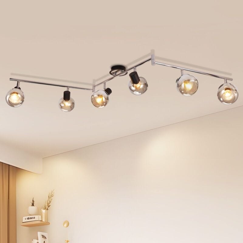 Gbly - Plafonnier E14 Moderne, 6 Flammes Plafonnier en verre fumé, 350° orientable Lampe de salon pour chambre à coucher couloir cuisine - Sans