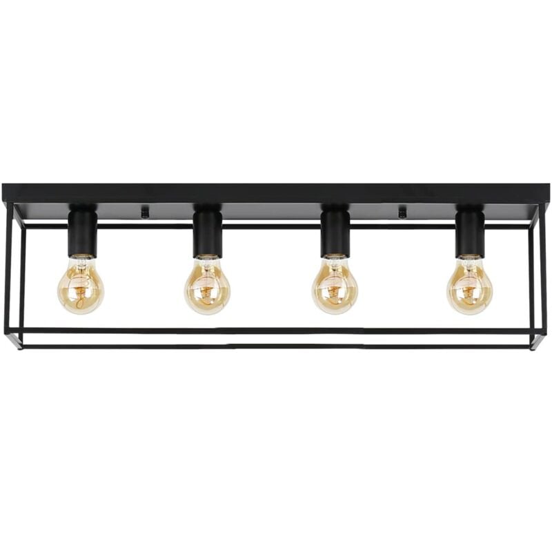 Plafonnier E27 Lampe de Plafond Vintage - Noir Lampe de Salon Industrielle pour Chambre Lampe de Salon Rétro en Métal avec 4 Ampoules Éclairage de