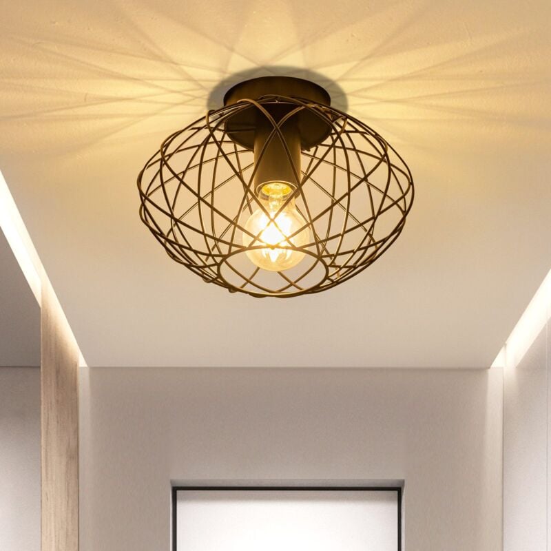 Gbly - Plafonnier Lampe de Couloir Rétro Lampe de Plafond Noir Vintage Industriel E27 1 Ampoule Abat-Jour en Métal Rétro Lampe de Cuisine Ronde