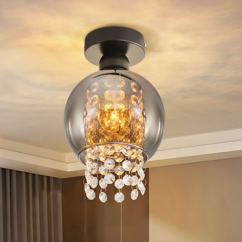 Gbly - Plafonnier Lampe de plafond de couloir - Lampe de couloir en verre E27 Lampe de chambre à coucher gris fumée moderne 1 flamme Éclairage de