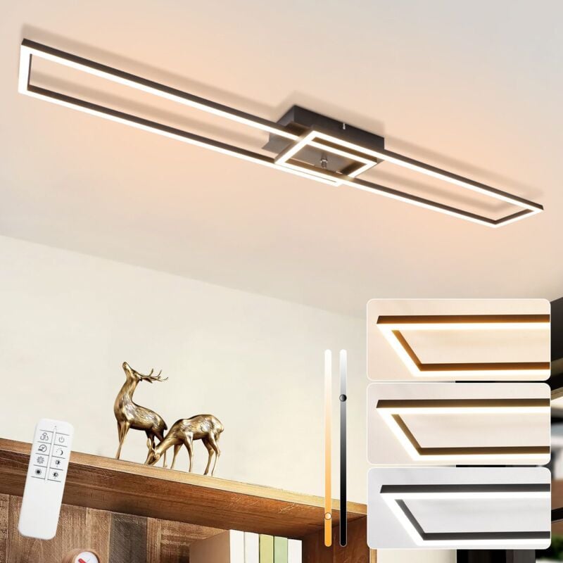 Plafonnier led 2 Cadre Noir Éclairage de Plafond 102 cm Lampe de Salon Moderne Dimmable avec Télécommande Lampe de Salle à Manger 36 w Design