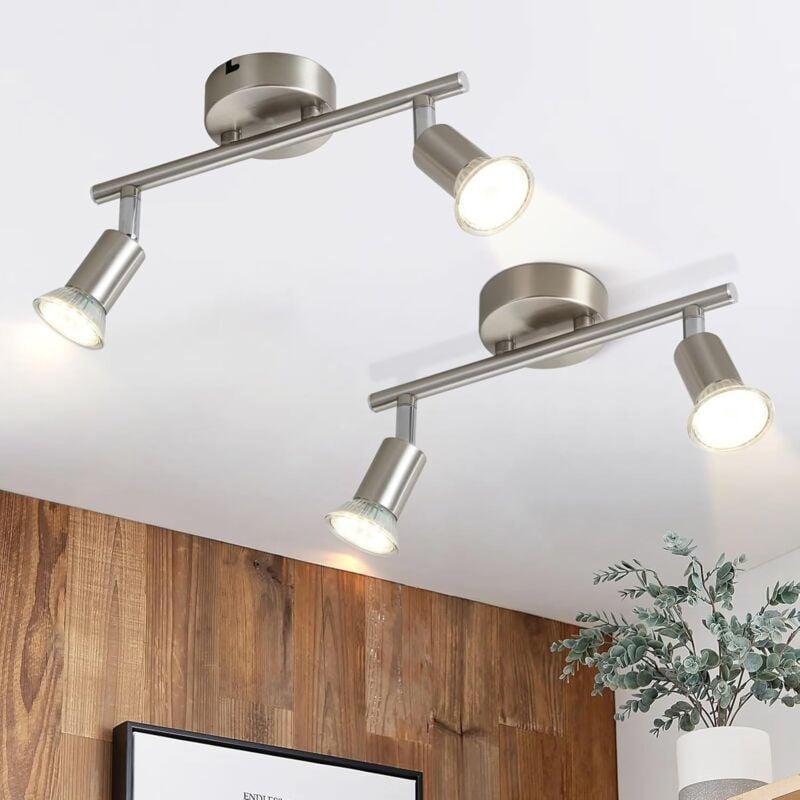 Plafonnier led 2 spots pivotants & orientables , GU10 , Spot plafond , Chrome , Moderne , éclairage intérieur plafond led cuisine chambre salon ,
