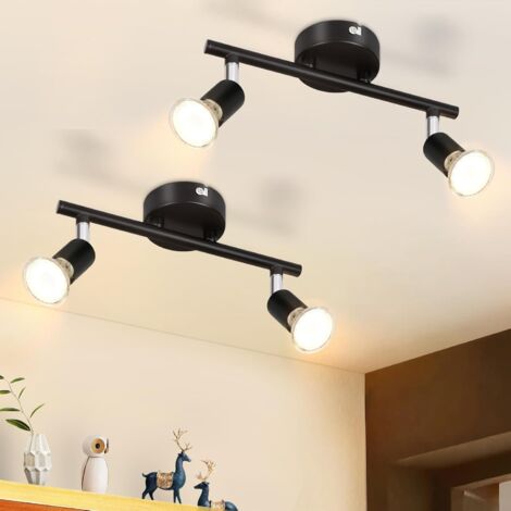 GBLY plafonnier LED 2 spots pivotants & orientables , GU10 ,  Spot plafond , Noir , Moderne , éclairage intérieur plafond LED cuisine chambre salon , IP20 , 2ER , sans ampoules