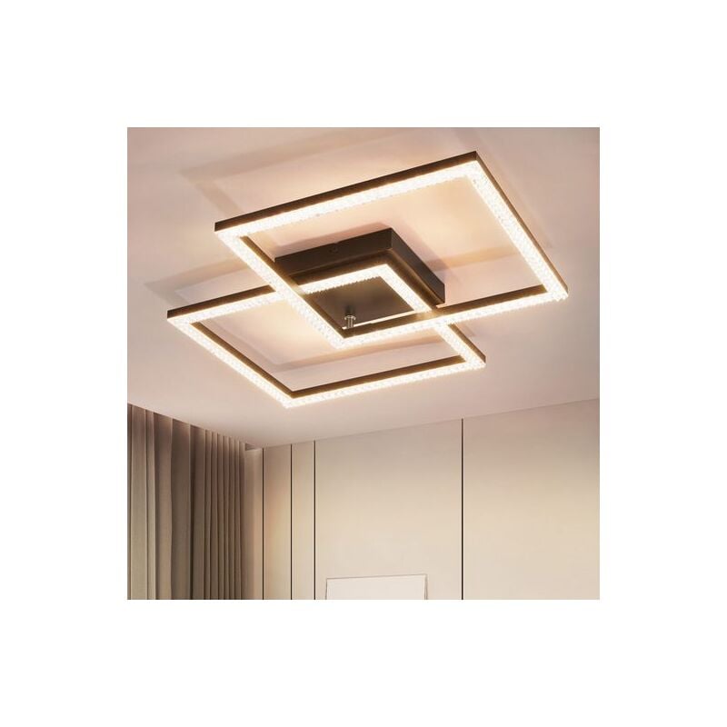 Plafonnier led 24W Blanc Chaud Cristal - Plafonnier Salon Lumière 3000K Plafonnier Moderne Plafond Lampe Noir Métal pour Salon Chambre Couloir