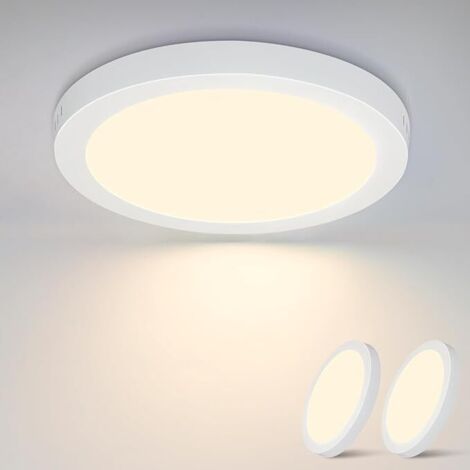 GBLY Plafonnier LED 2ER,Lampe de Couloir Ronde 18W - Plafonnier LED Plat 3000K Lampe de Salle de Bain Moderne Blanc IP44 Etanche Blanc Chaud Ø23CM pour Cuisine Bureau Salon Chambre d'Enfant Chambre