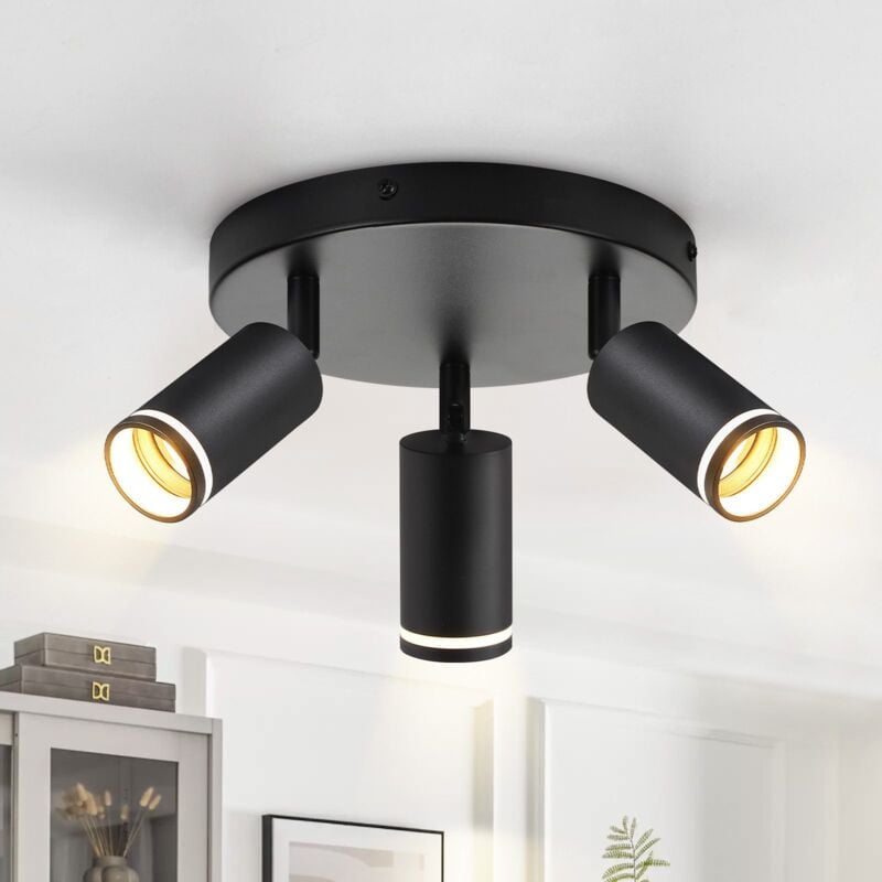 Gbly - Plafonnier led ,3 Spots de Plafond Noir : Lampe de Couloir Moderne GU10 Mural Orientable Spot de Plafond Rond en Métal Intérieur pour Couloir