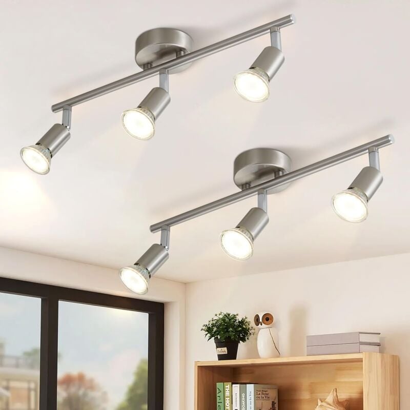 Plafonnier led 3 spots pivotants & orientables , GU10 , Spot plafond , Chrome , Moderne , éclairage intérieur plafond led cuisine chambre salon ,