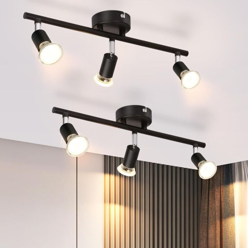 Plafonnier led 3 spots pivotants & orientables , GU10 , Spot plafond , Noir , Moderne , éclairage intérieur plafond led cuisine chambre salon , IP20
