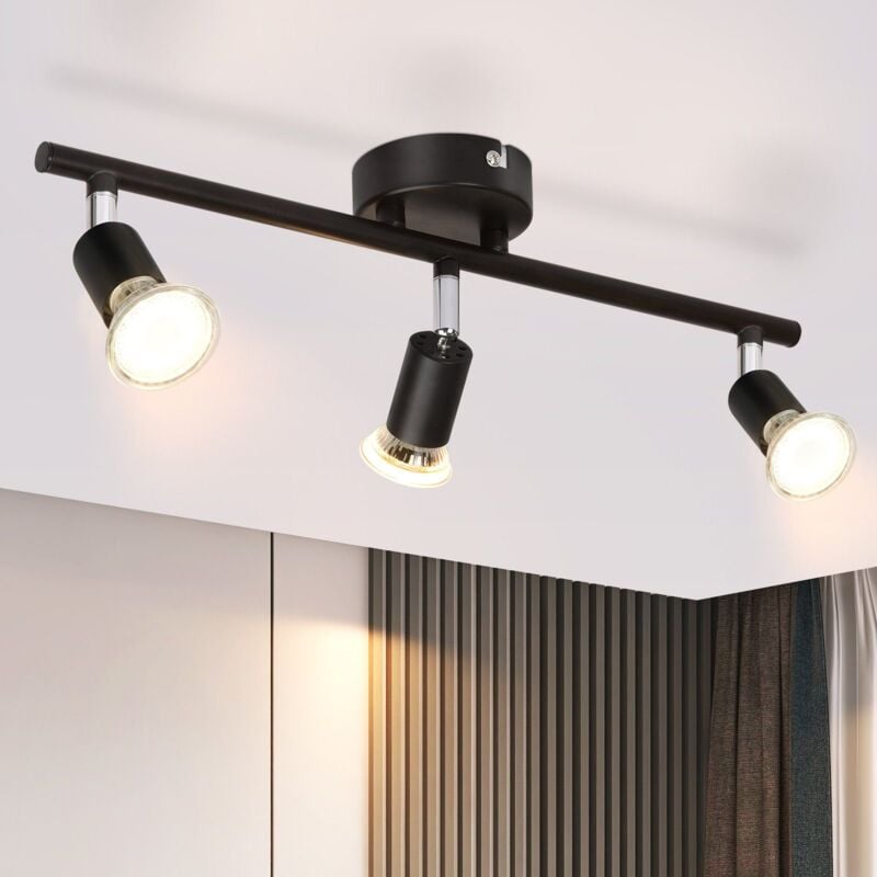Plafonnier led 3 spots pivotants & orientables , GU10 , Spot plafond , Noir , Moderne , éclairage intérieur plafond led cuisine chambre salon , IP20