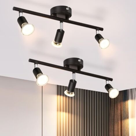 GBLY plafonnier LED 3 spots pivotants & orientables , GU10 ,  Spot plafond , Noir , Moderne , éclairage intérieur plafond LED cuisine chambre salon , IP20 , 2ER , sans ampoules