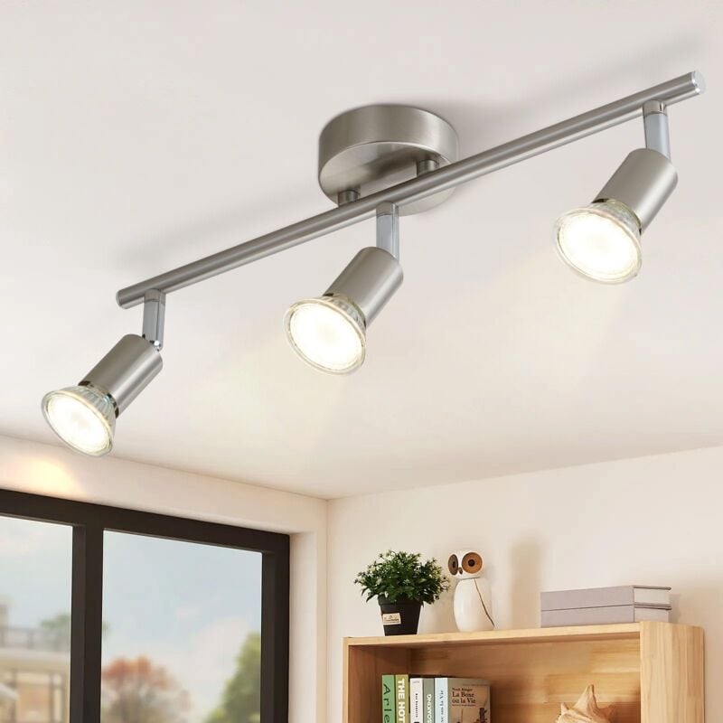 Plafonnier led 3 spots pivotants & orientables , GU10 , Spot plafond , Chrome , Moderne , éclairage intérieur plafond led cuisine chambre salon ,