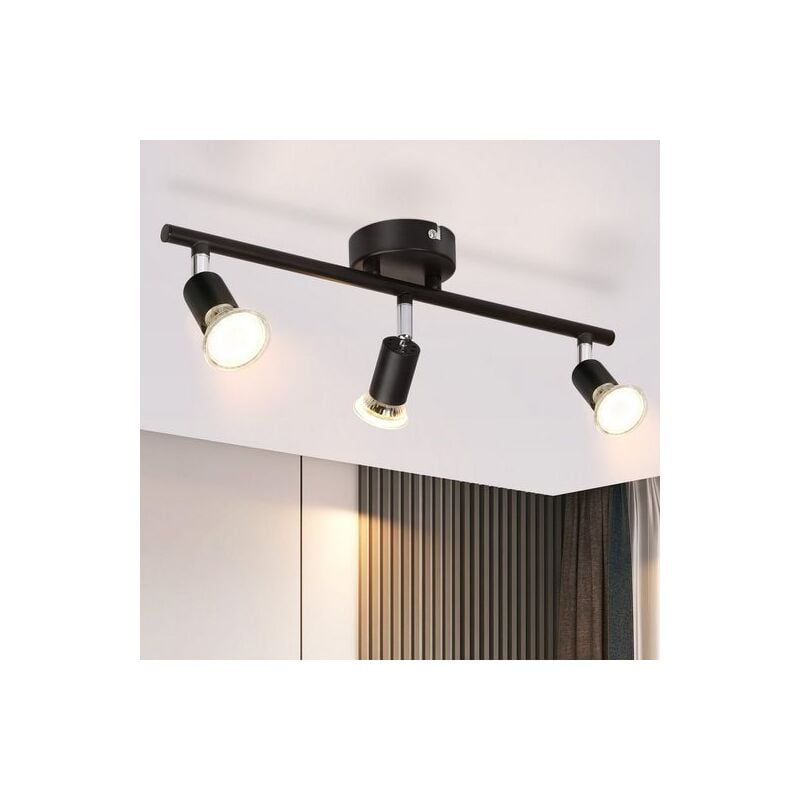 Gbly - plafonnier led 3 spots pivotants & orientables , GU10 , Spot plafond , Noir , Moderne , éclairage intérieur plafond led cuisine chambre salon