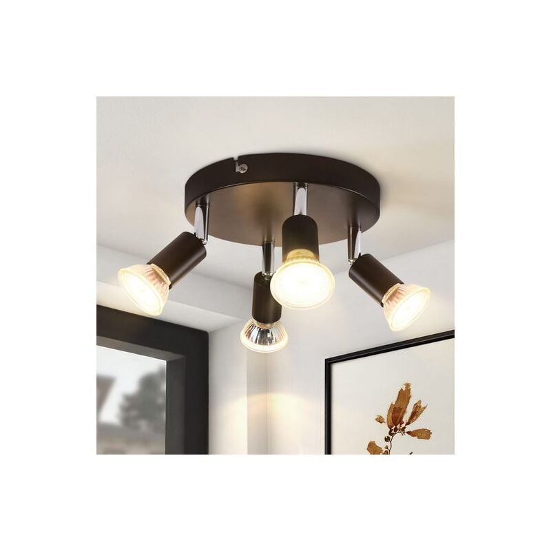 Gbly - plafonnier led, 4 spots pivotants, Spot de plafond Orientable 350° Rond, GU10, éclairage plafond chambre, salon salle à manger cuisine, noir
