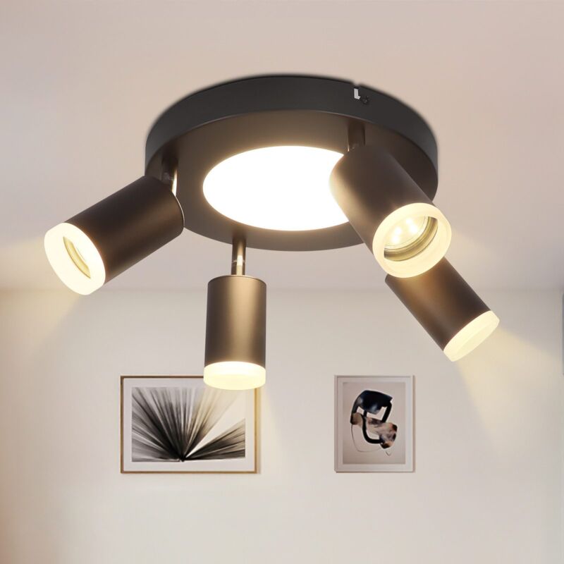 Gbly - Plafonnier led 4 Spots de Plafond - Spot de Plafond GU10 Plafonnier Noir Plafonnier Chambre Lampe 3000K Lampe de Cuisine 20W Orientable pour