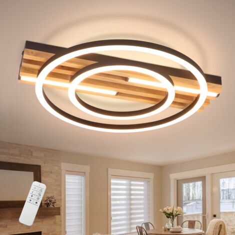 GBLY Plafonnier LED Bois 38cm 34W dimmable 2 anneaux Design Rond pour Cuisine Salon Couloir Bureau Salle à Manger