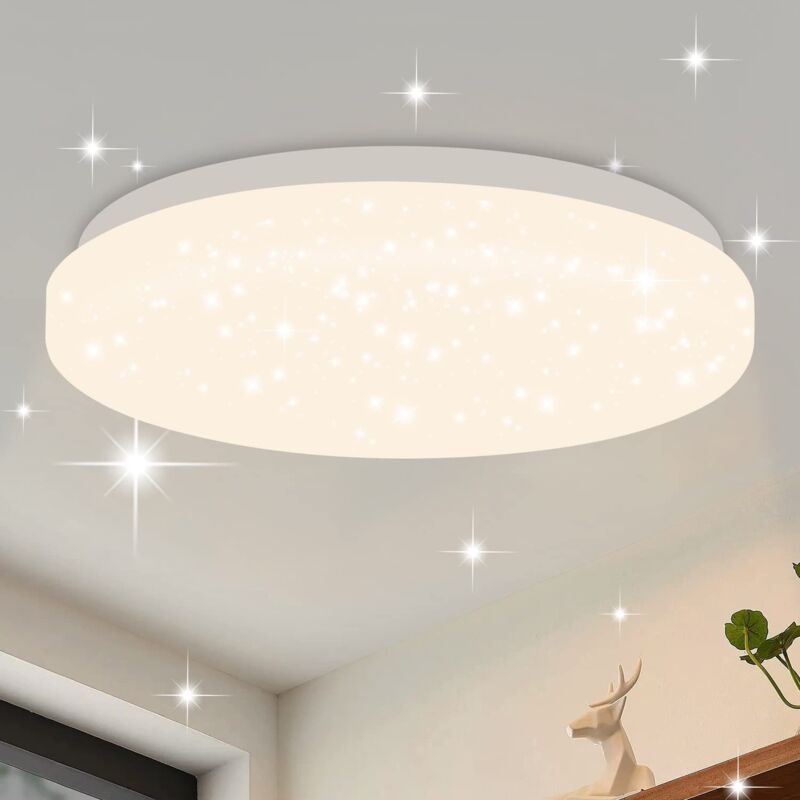 Plafonnier led Chambre - Ø21cm Lampe de Chambre Ciel étoilé 15W Blanc Neutre Éclairage de Plafond de Couloir Rond Décoration Étoile pour Cuisine
