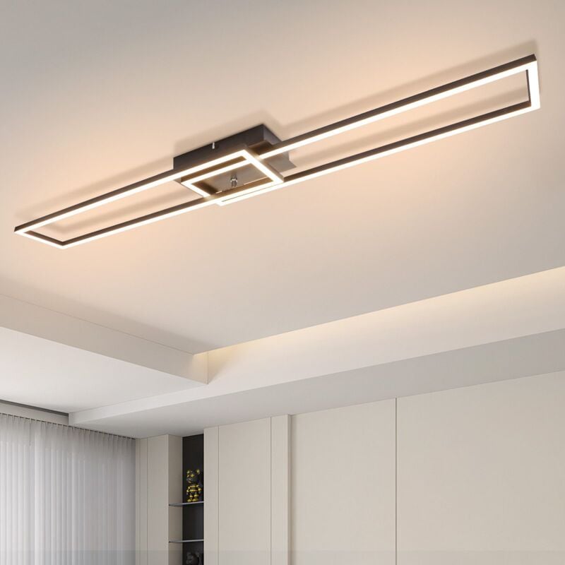 Plafonnier led Chambre - Noir Lampe de Salon Moderne 32W 3000K Lampe de Salle à Manger Lampe de Cuisine Blanc Chaud Design Rectangulaire pour Salon