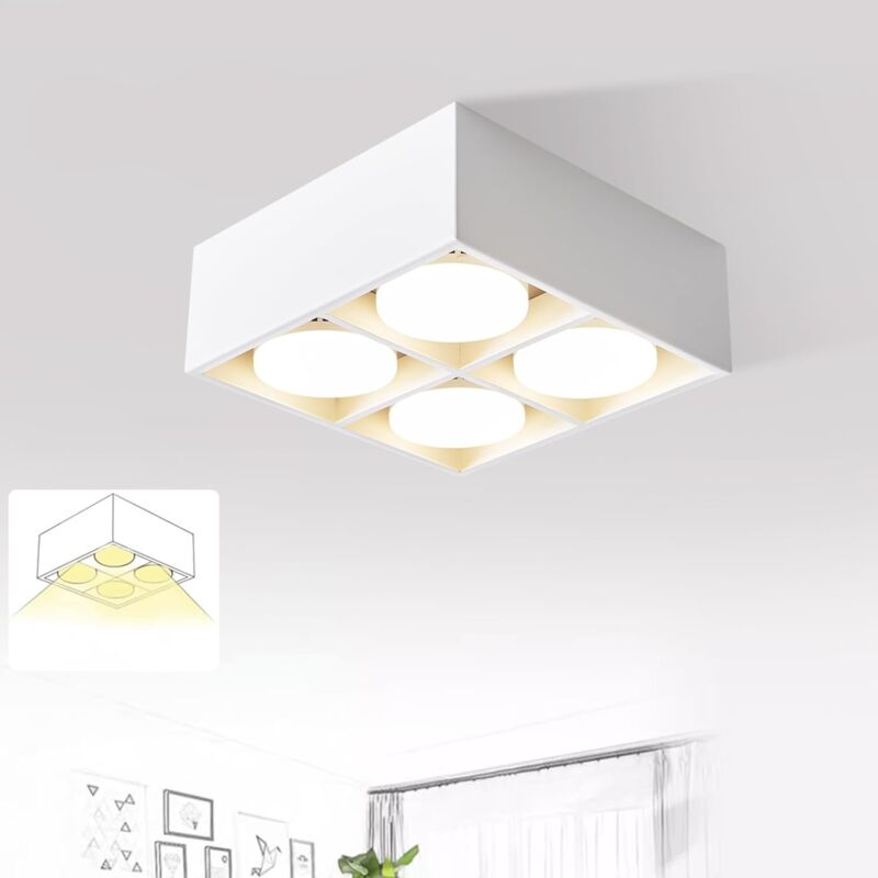 GBLY Plafonnier LED encastrable, blanc, avec 4 spots, modernes et orientables, carrés, inclus une lampe à spot GX53 de 20W, blanc chaud, pour le